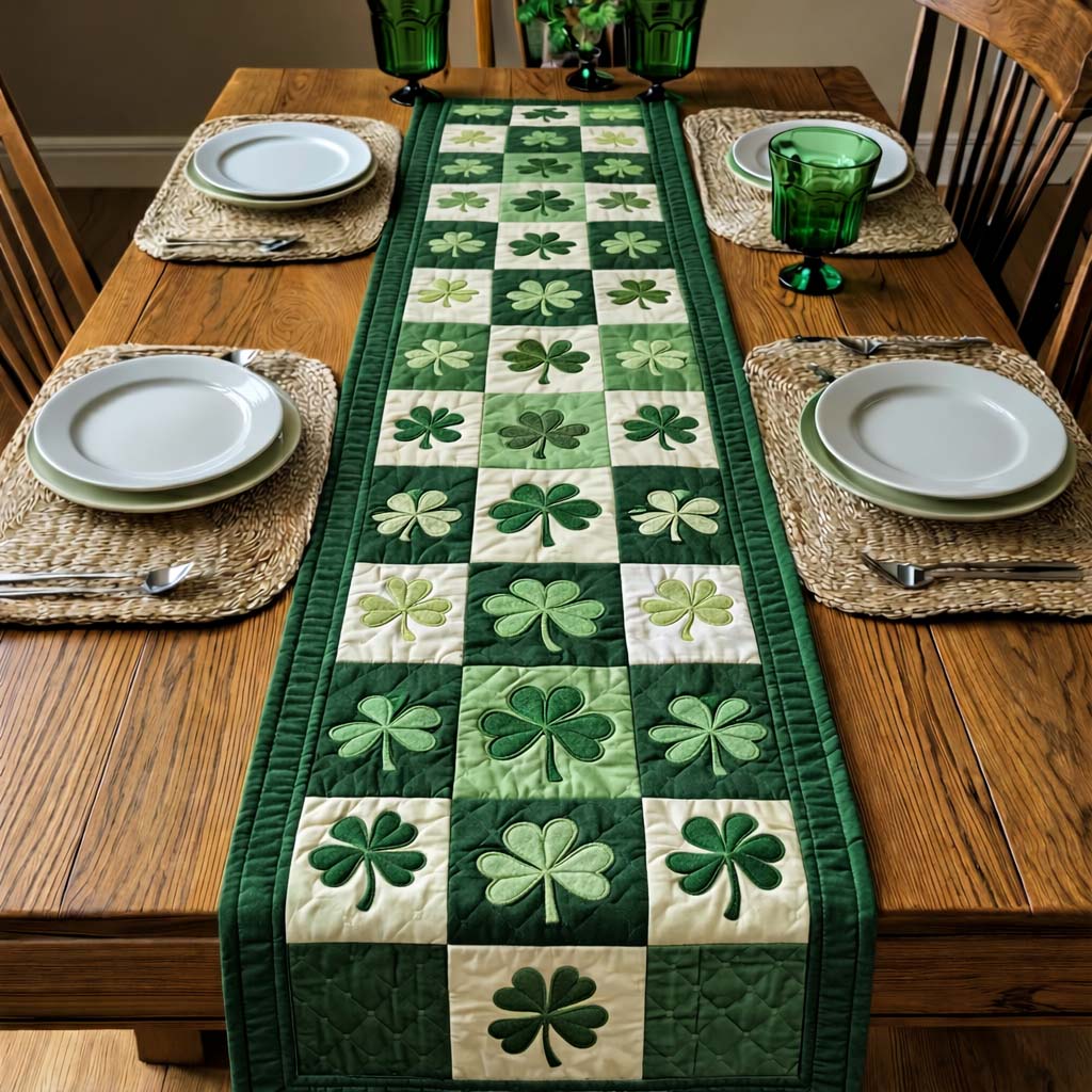 Festive Shamrock Quilted Table Runner Dining Table Decor Ideas St Patrick's Day Gift Ideas