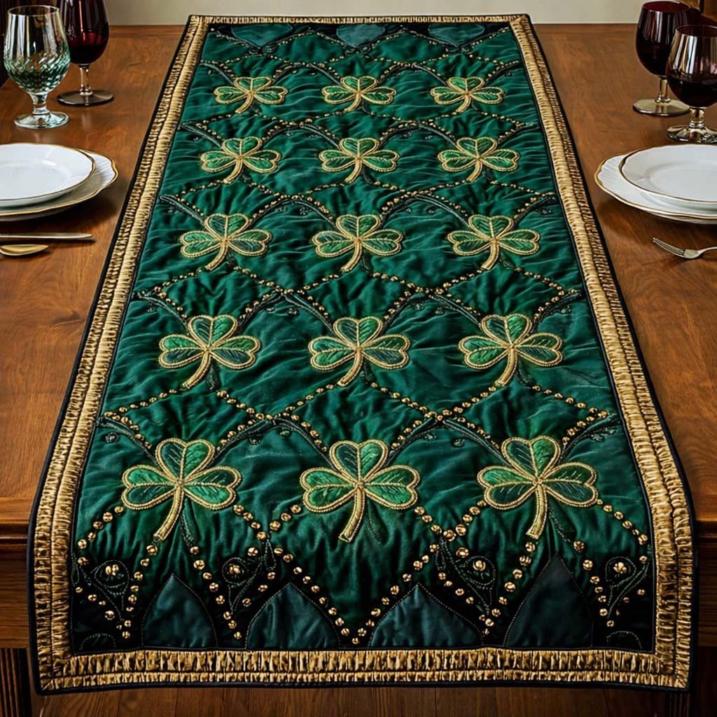 Festive Shamrock Quilted Table Runner Dining Table Decor St Patty Gifts