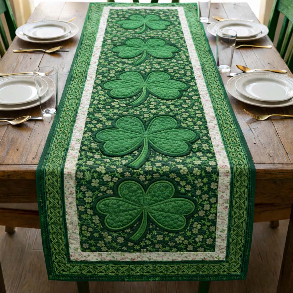 Festive Shamrock Quilted Table Runner Dining Table Ideas St Patrick Gifts