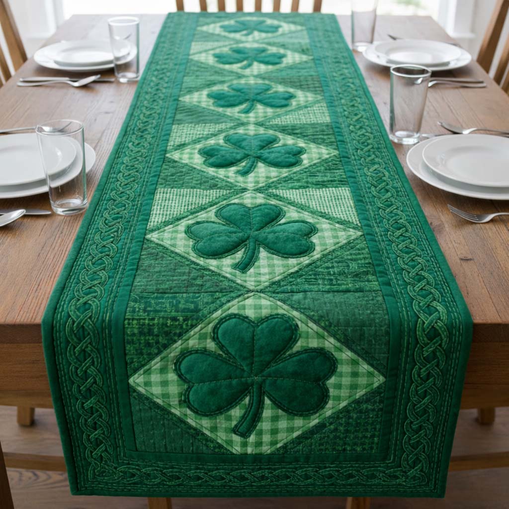 Festive Shamrock Quilted Table Runner Holiday Dining Table Decor Saint Patty's Day Gifts