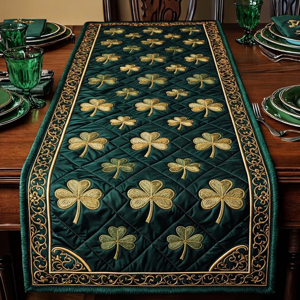 Festive Shamrock Quilted Table Runner Holiday Runner Dining St Pats Gifts