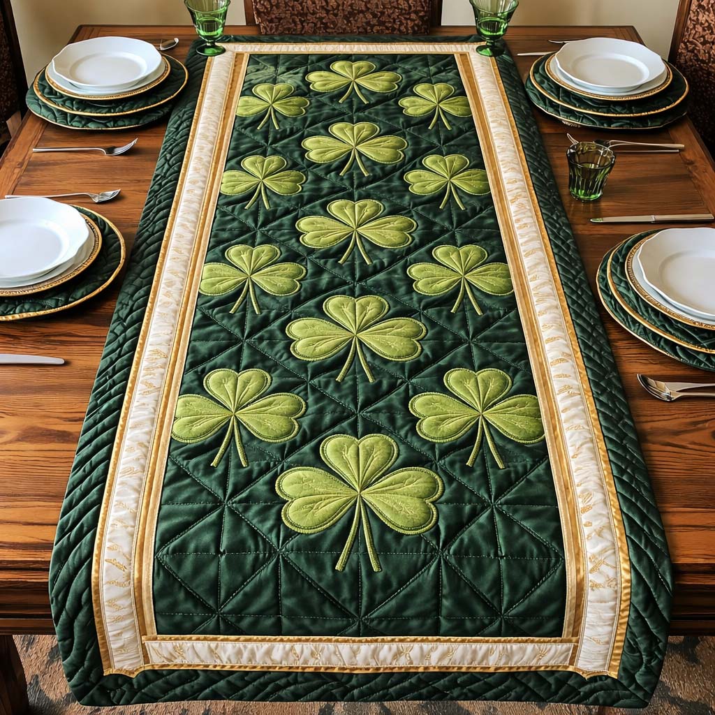 Festive Shamrock Quilted Table Runner Holiday Table Runners Good St Patrick's Day Gifts