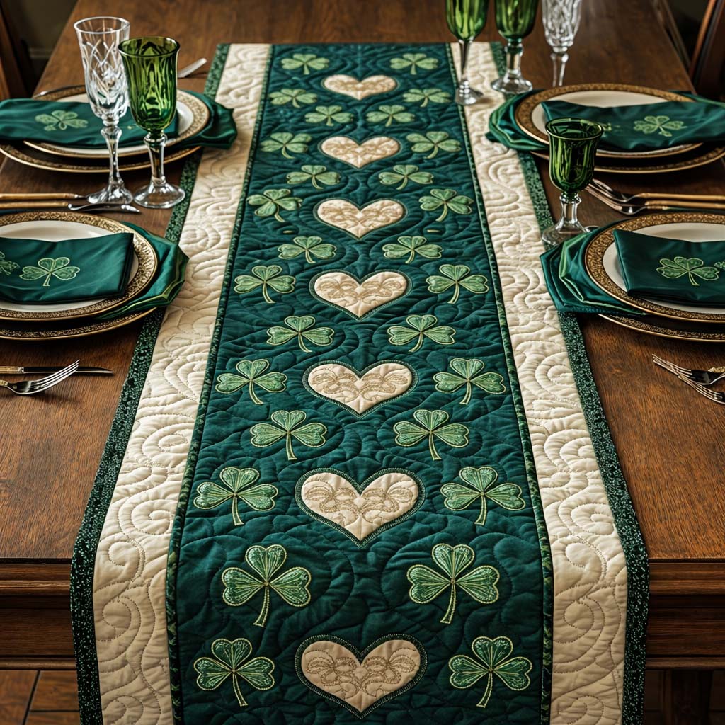 Festive Shamrock Quilted Table Runner Holiday Table Runners St Patrick's Day Gifts