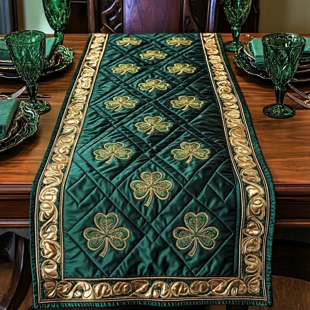 Festive Shamrock Quilted Table Runner Holiday Table Throw Happy St Patrick's Day Gifts