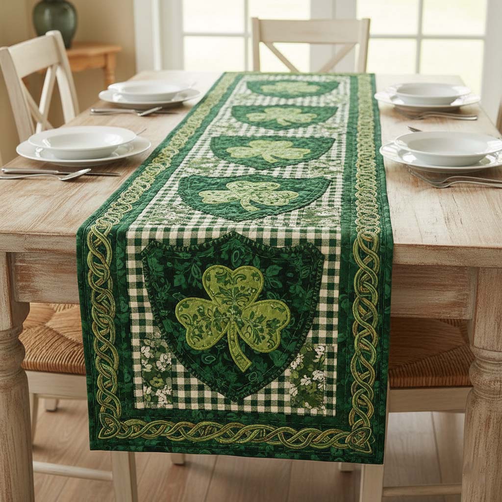 Festive Shamrock Quilted Table Runner Kitchen Table Decor Ideas St Patrick's Gift Ideas