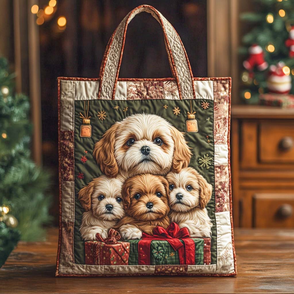 Festive Shih Tzu Quilted Tote Bag Best Shoulder Tote Bag Unique Mother's Day Gifts