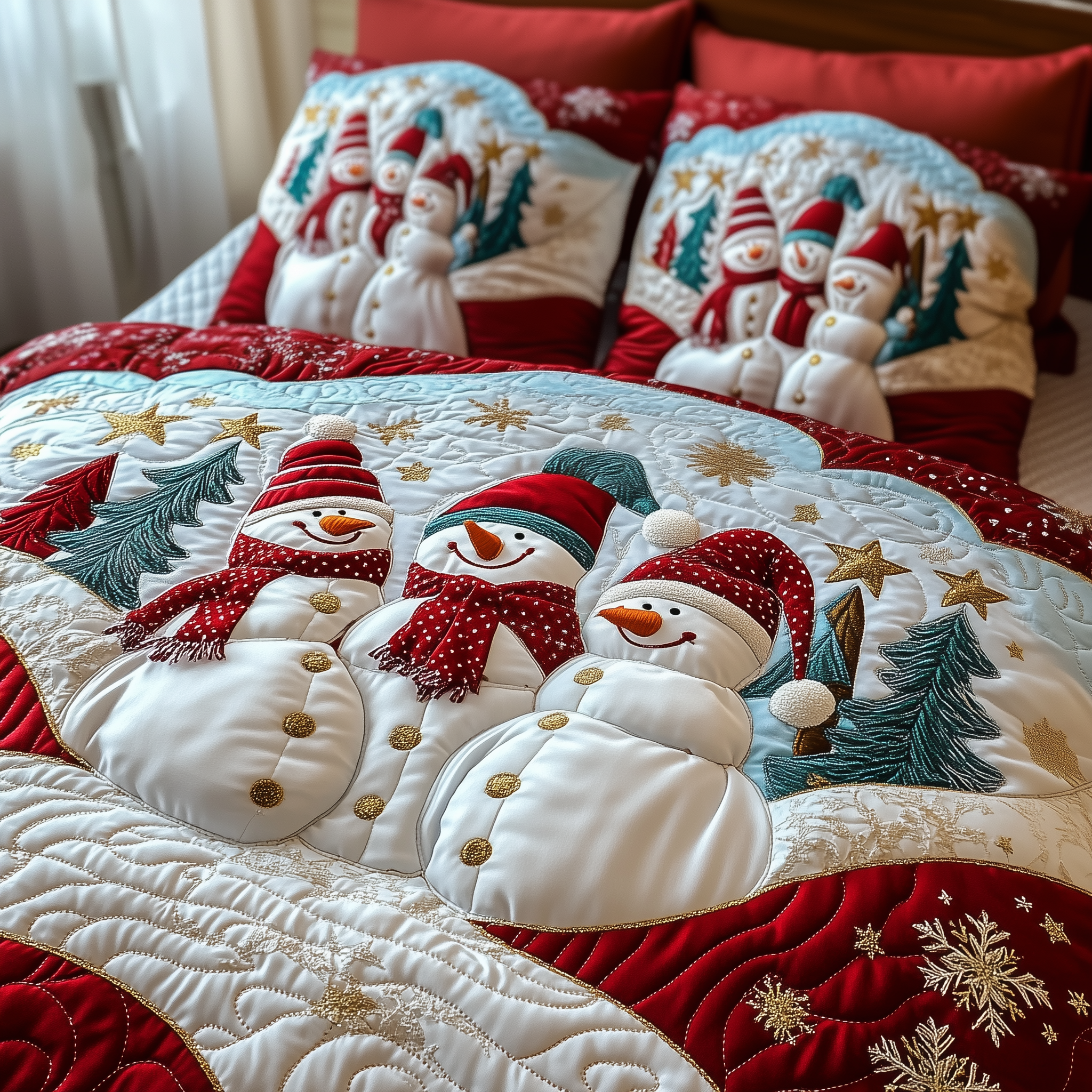 Festive Snowman Quilted Bedding Set Christmas Bedspread Sets Christmas Gifts For Coworkers