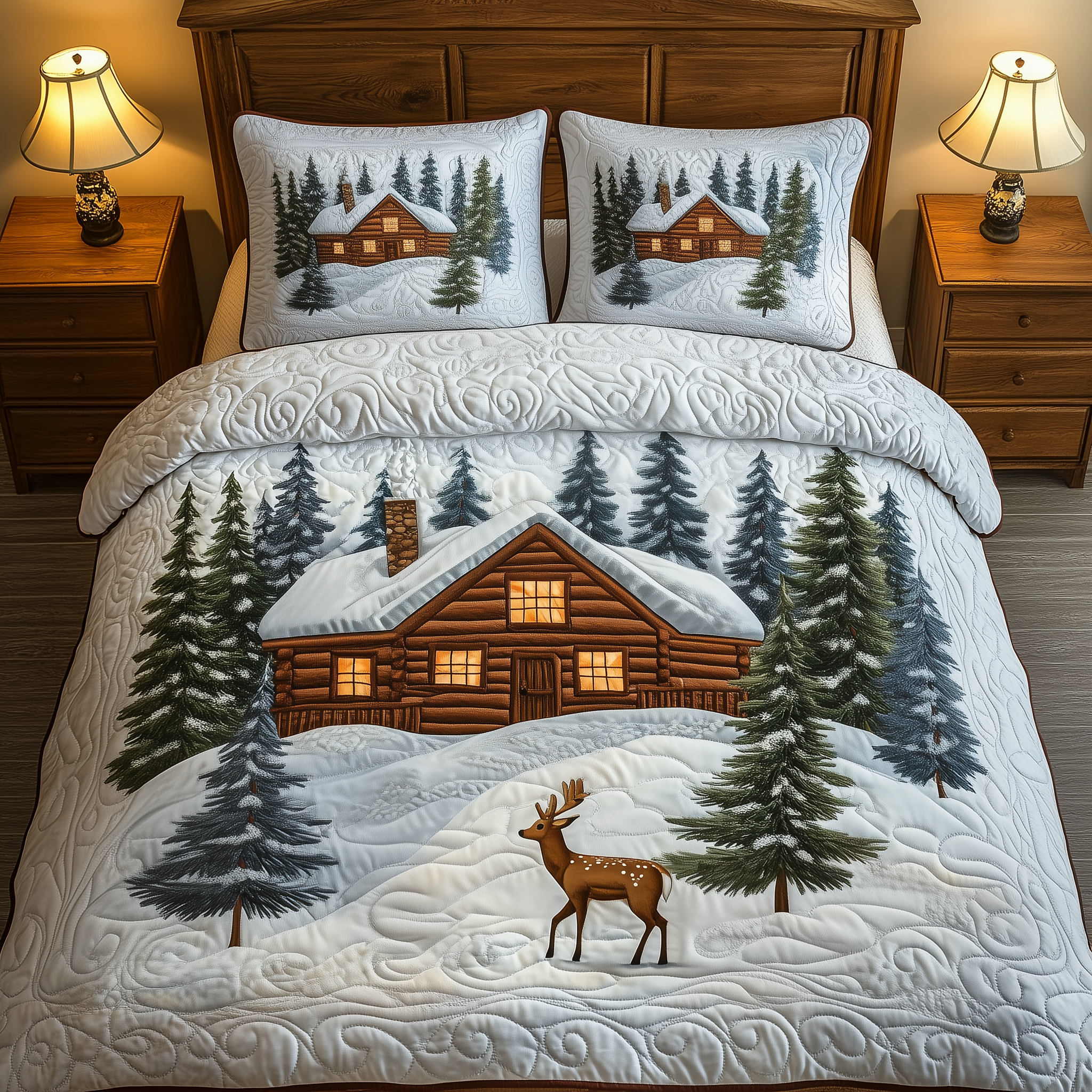 Festive Snowy Log Cabin Quilted Bedding Set Cute Christmas Bedrooms Christmas Ideas For Couples