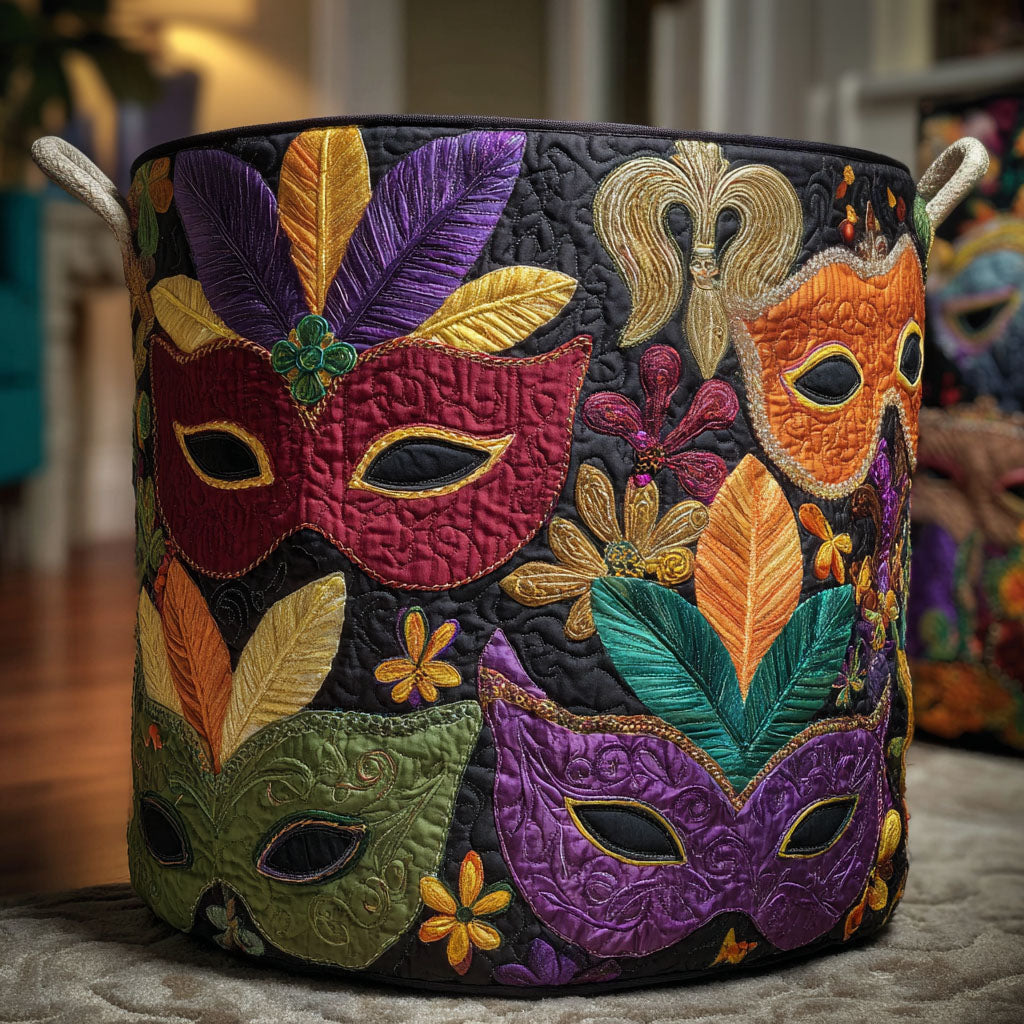 Festive Spirit Quilted Laundry Basket Unique Clothes Hamper Mardi Gras Gifts For Her