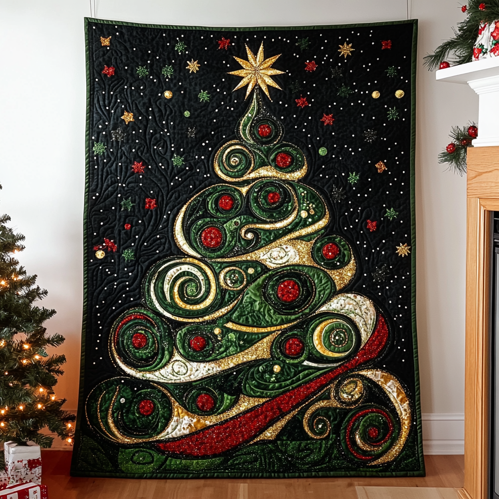 Festive Swirl Tree Quilted Blanket Bedroom Holiday Decor Presents For Nana Christmas