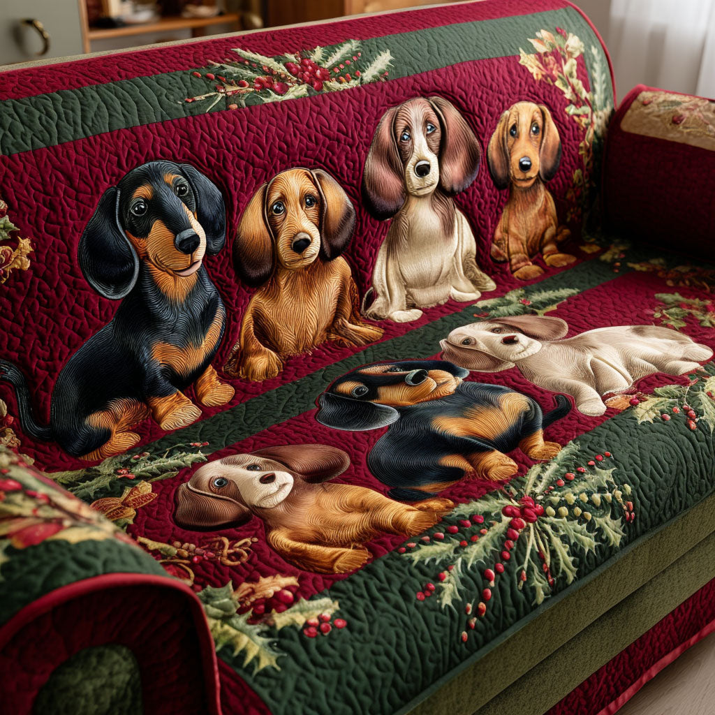 Festive Wiener Magic Quilted Sofa Cover Sofa And Seat Covers Perfect Gift For Dog Lovers