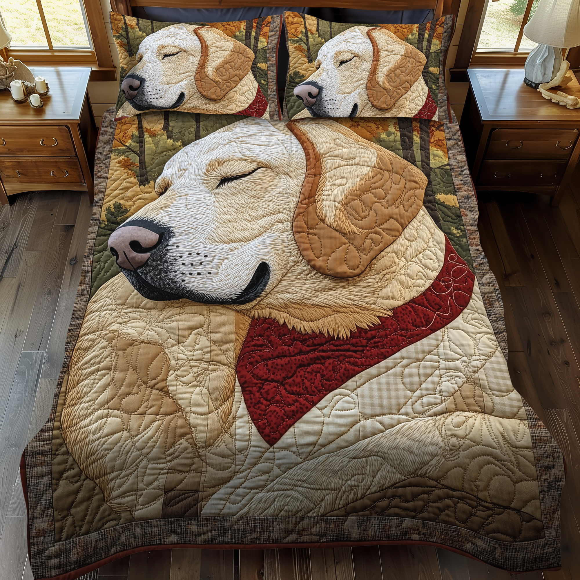 Fetch in the Fields Quilted Bedding Set Cute Boho Comforter Sets Cute Gifts For Dog Lovers Owners