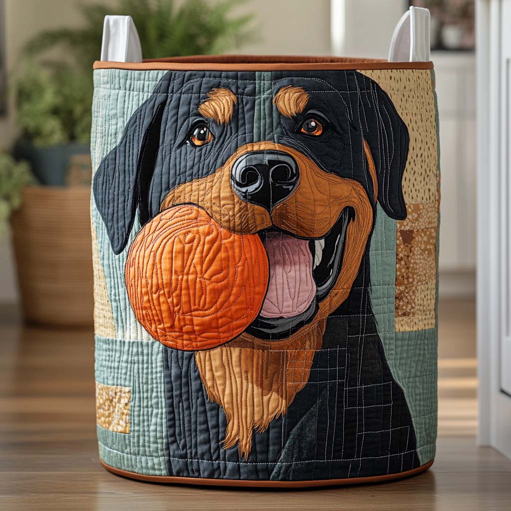 Fetch Master Quilted Laundry Basket Foldable Clothes Hamper Rottweiler Gifts For Men