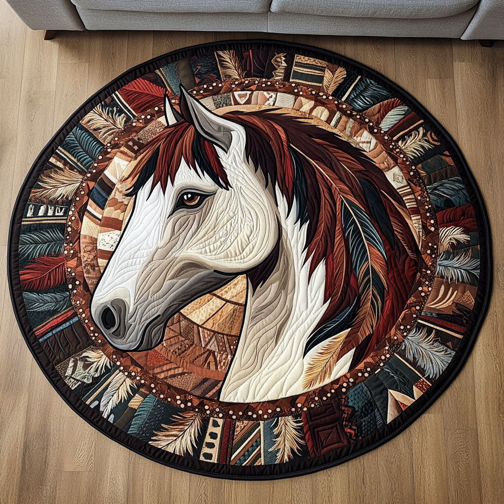 Fiery Hooves Quilted Round Mat Living Room Decoration Native American Indian Gifts