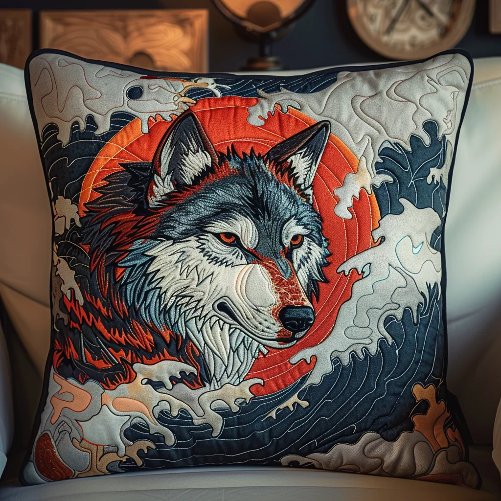 Fiery Wolf Spirit Quilted Pillow Case Accent Pillow Cover Great Gifts For Boyfriend