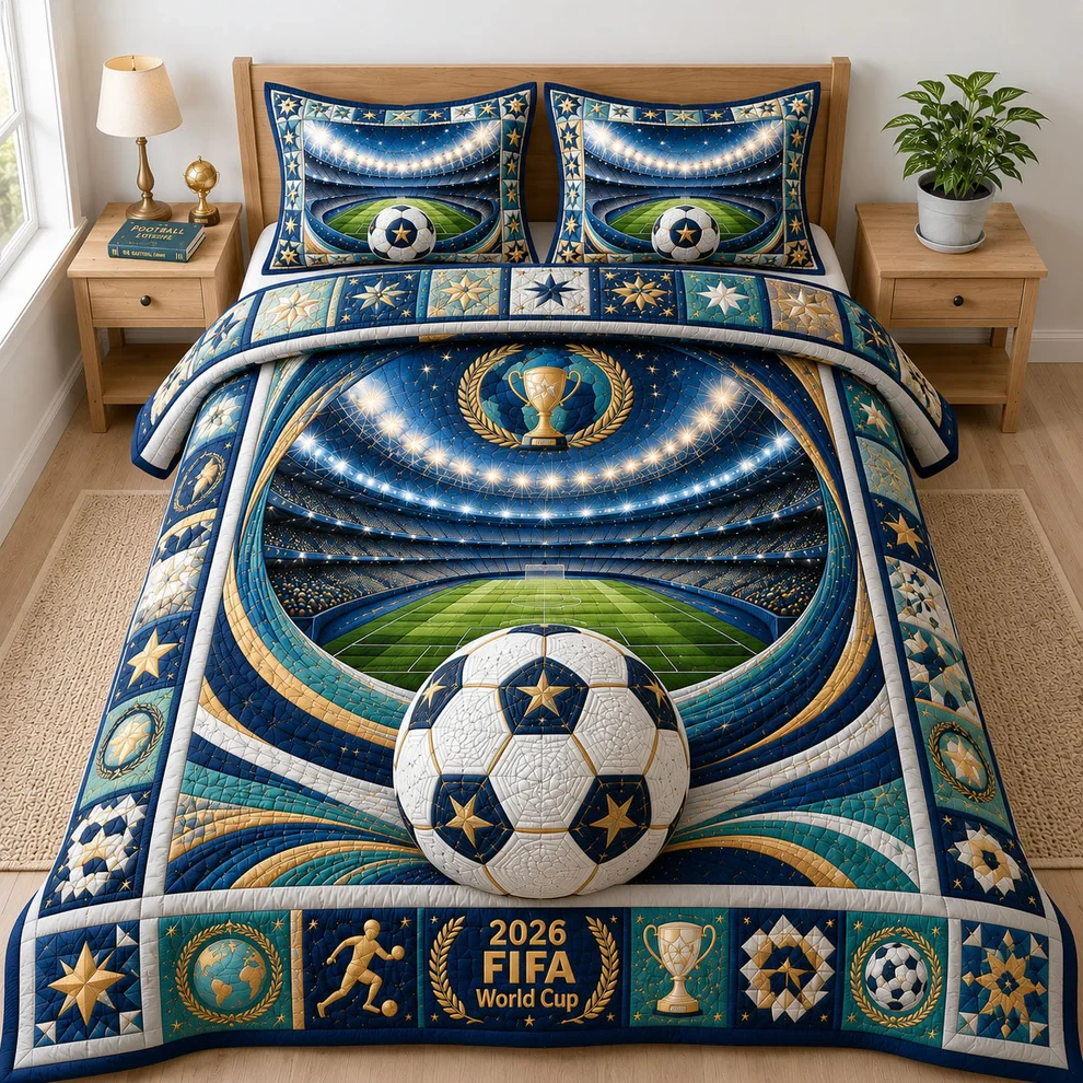FIFA 2026 Stadium Lights Quilted Bedding Set FIFA World Cup Merch Bedroom Decor Football Gift