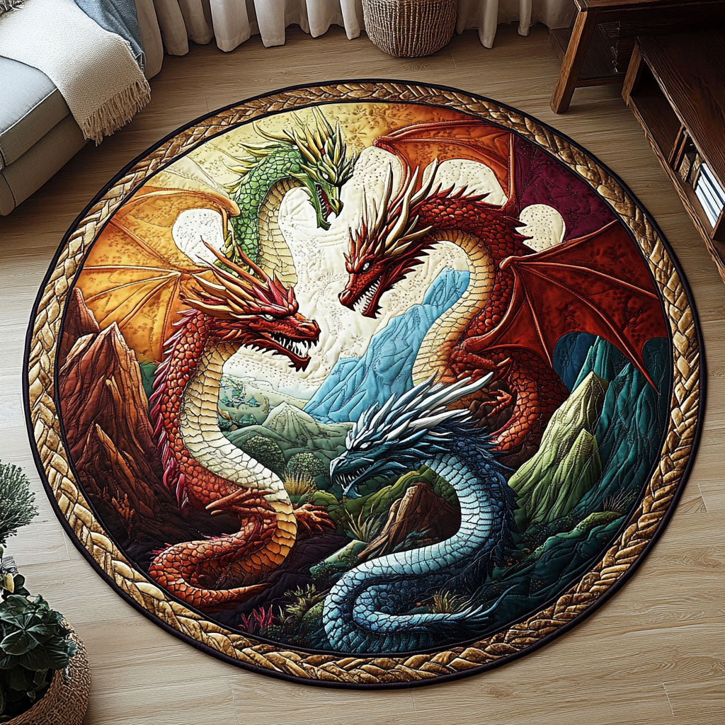 Fire and Ice Dragon Quilted Round Mat Home Decor Items Items Stuff For DragonLovers