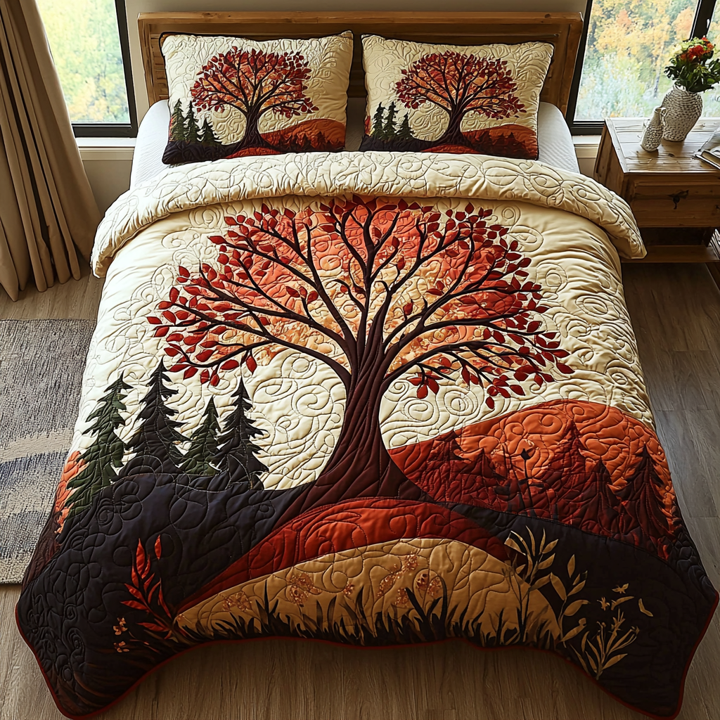 Firelight Tree Quilted Bedding Set Unique Bed Sheet Set Tree Of Life Gifts For Him