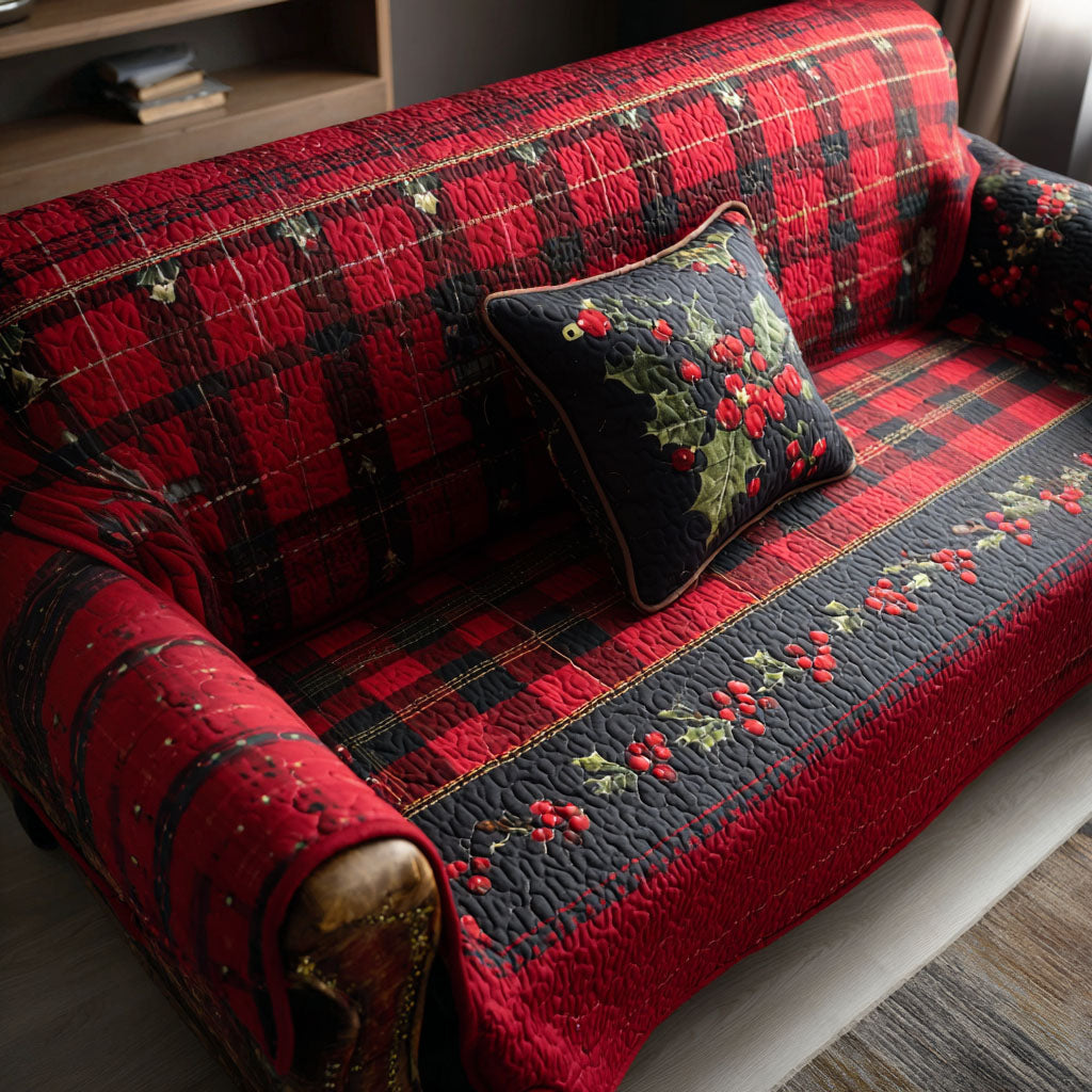 Fireside Flannel Quilted Sofa Cover Holiday Living Decorations Christmas Presents For Mom
