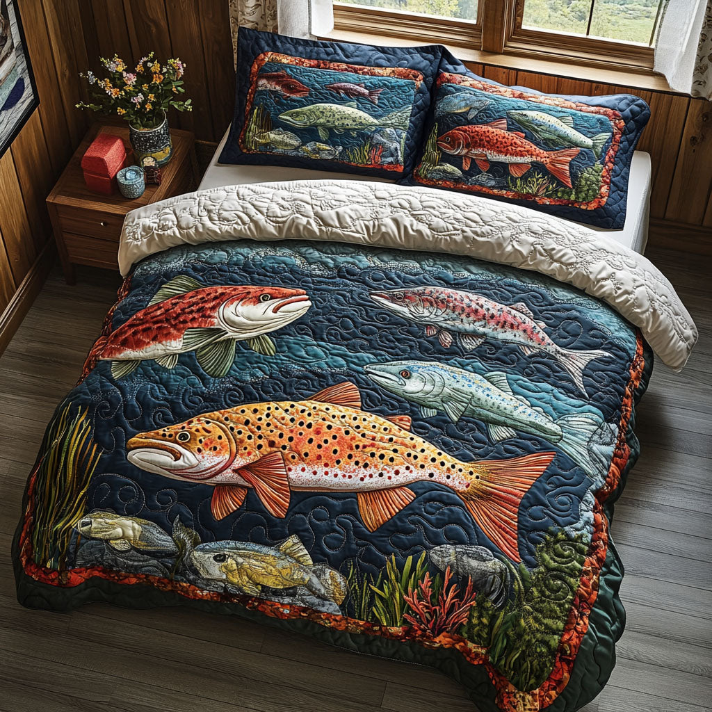 Fish Tales Quilted Bedding Set Best Comforter Sets Novelty Fishing Gifts