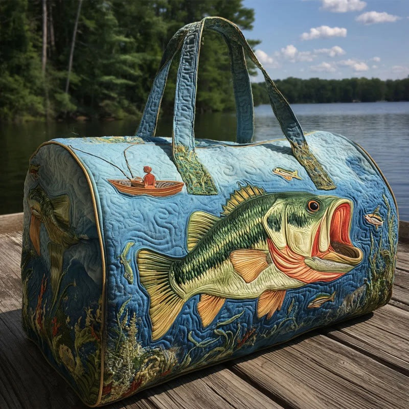 Fishing And Boating Art Patterns Quilted Duffle Bag Best Overnight Bag Gift For Her