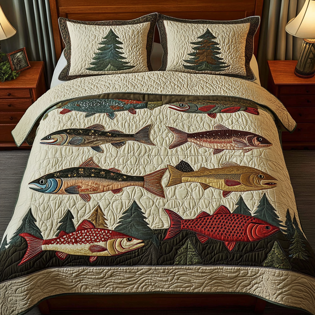 Fishing Dreams Quilted Bedding Set Bedroom Decor Ideas Fishing Father's Day Gifts