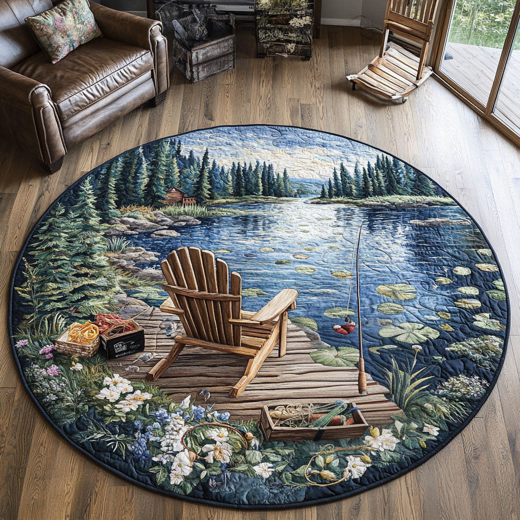 Fishing Escape Quilted Round Mat Round Area Rugs For Living Room Fishing Presents For Him