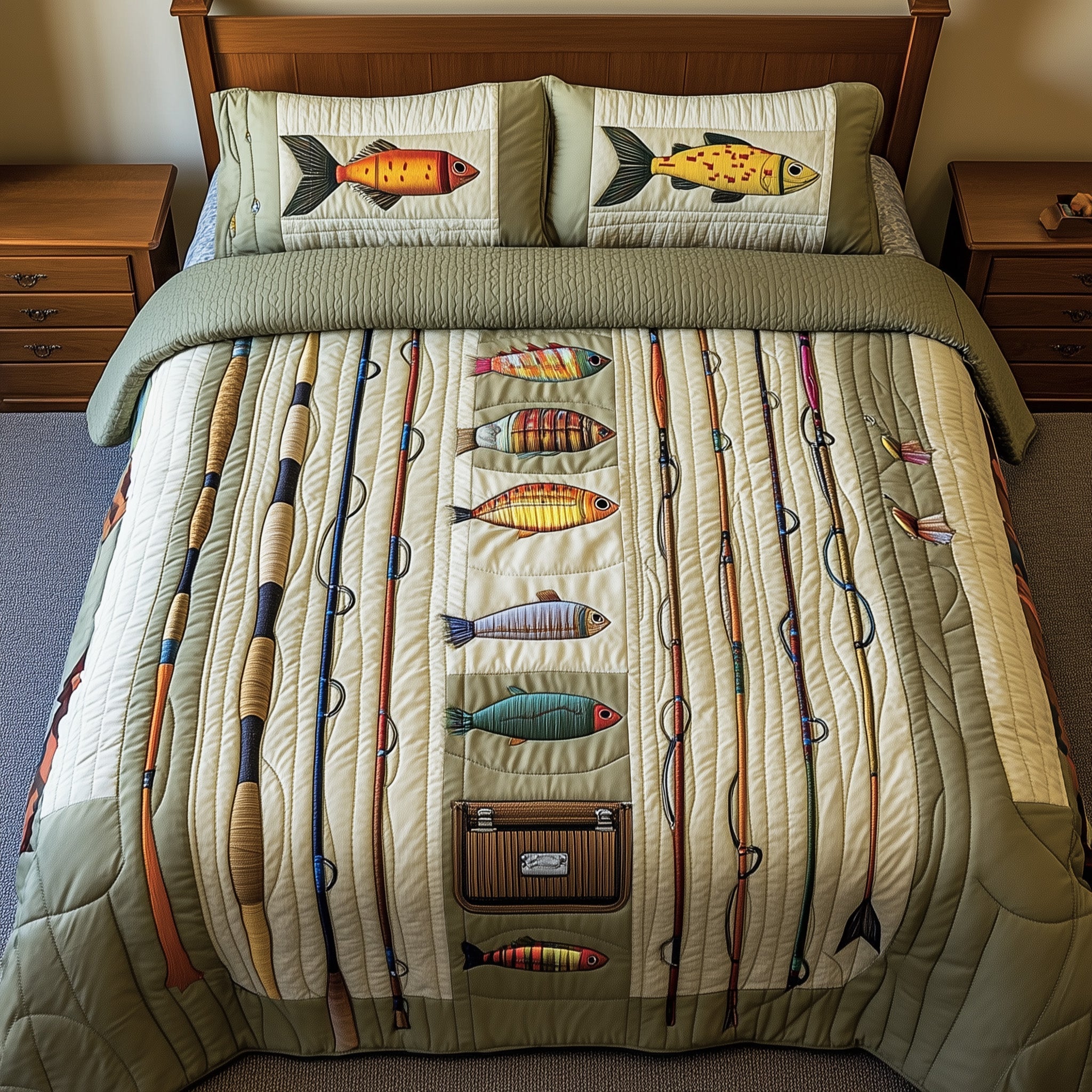 Fishing Gear Haven Quilted Bedding Set Best King Sheet Set Fishing Gift Ideas For Him