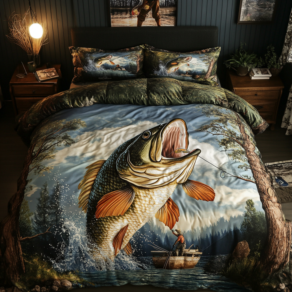 Fishing Glory Quilted Bedding Set Unique Bed Sheets Fishing Valentines Gifts