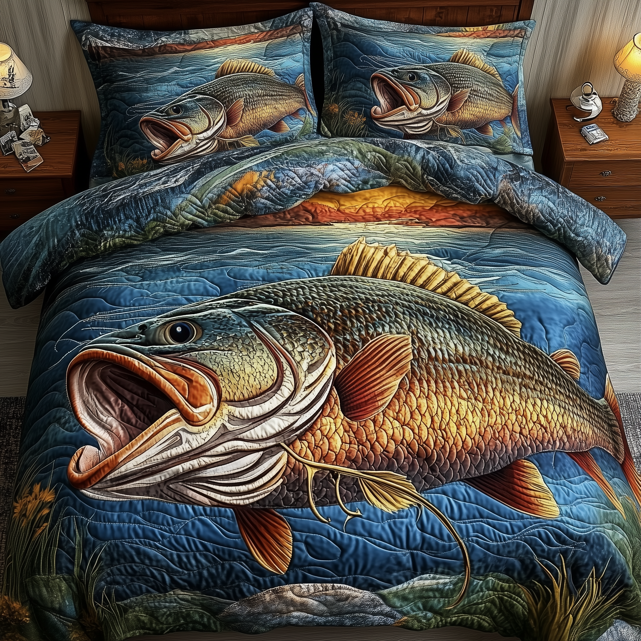 Fishing Life Quilted Bedding Set Comforter And Sheet Sets Fishing Presents For Dad