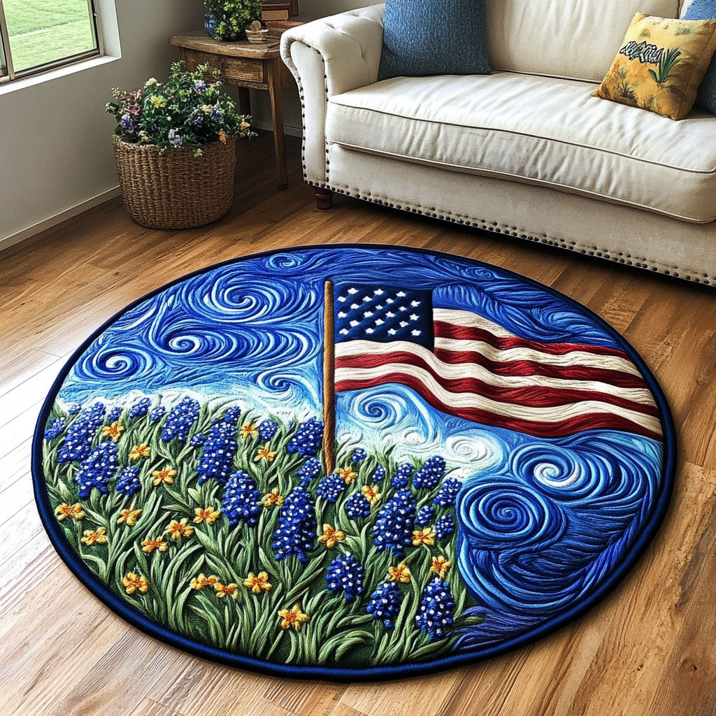 Flag of Freedom Quilted Round Mat Large Round Carpet Texas Gifts Online