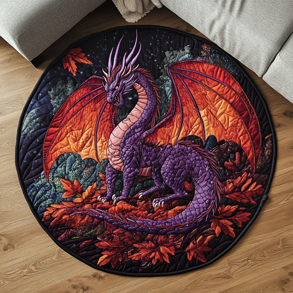 Flame Breath Orb Quilted Round Mat Rug Round Best Dragon Gifts For Christmas