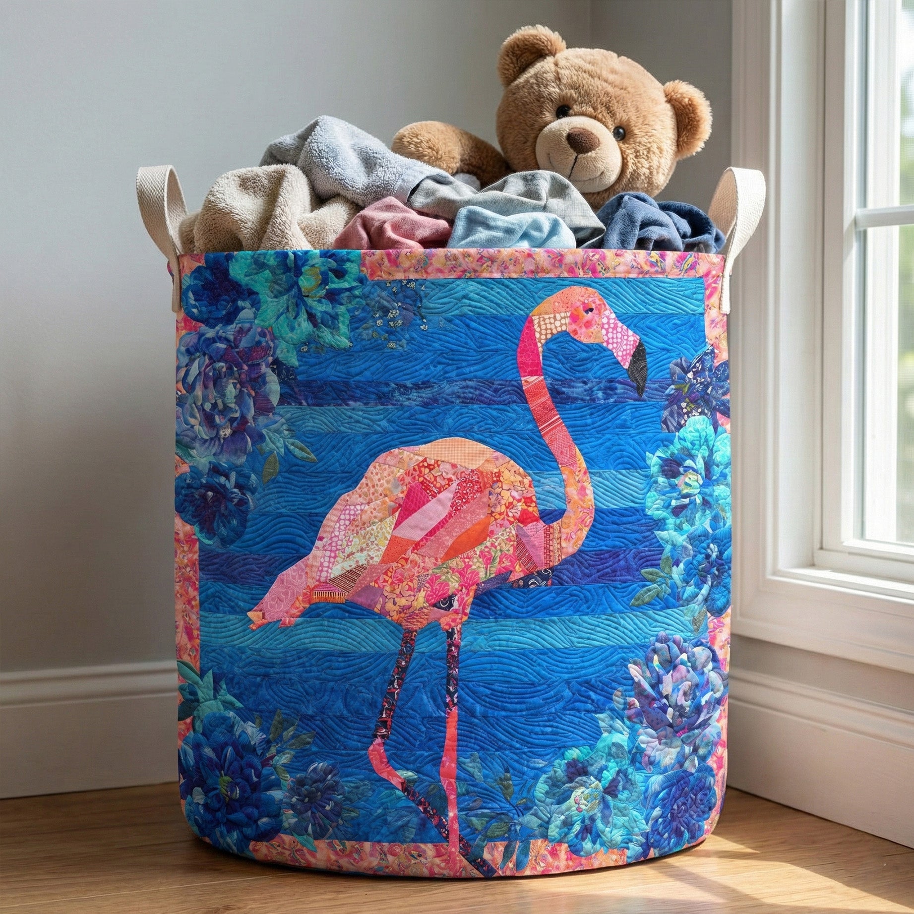 Flamingo Bloom Quilted Laundry Basket Dirty Laundry Basket Flamingo Based Gifts