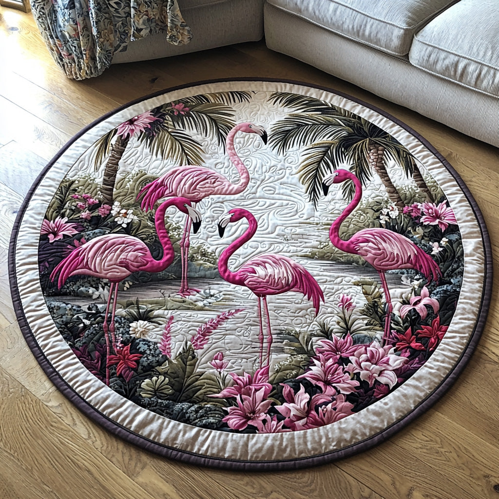 Flamingo Chill Quilted Round Mat Best Round Rugs Flamingo Christmas Presents