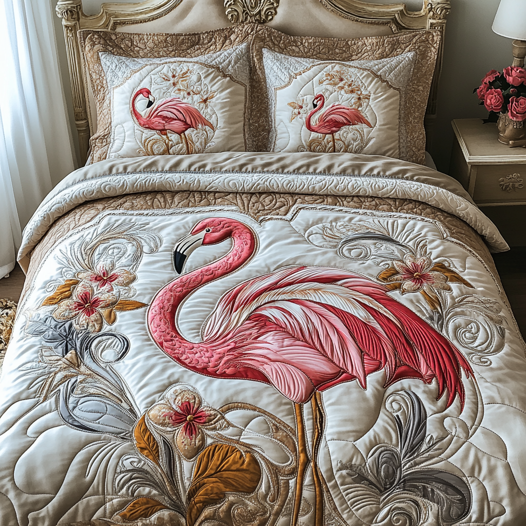 Flamingo Dreams Quilted Bedding Set Cool Bedroom Decor Gifts For Flamingo Lovers