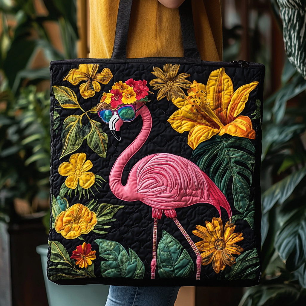 Flamingo Flower Fusion Quilted Tote Bag Nice Tote Bags Meaningful Mother's Day Gifts
