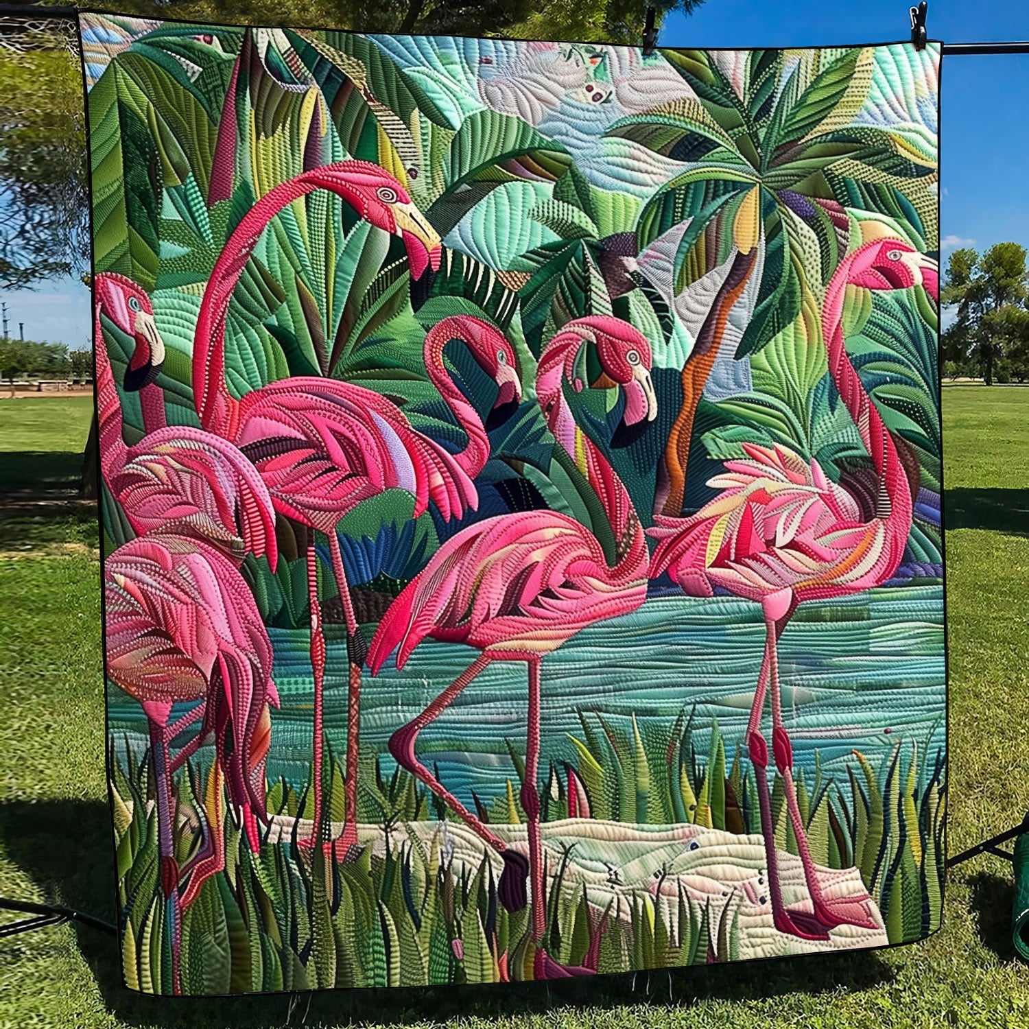 Flamingo Glow Quilted Blanket Boho Bedroom Furniture Flamingo Inspired Gifts