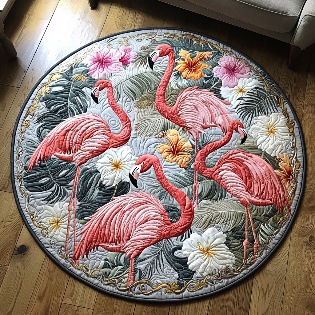 Flamingo Groove Quilted Round Mat Round Indoor Area Rugs Flamingo Themed Presents