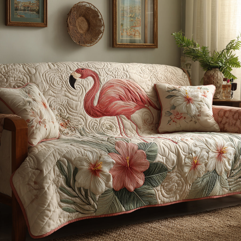 Flamingo Haven Quilted Sofa Cover Indoor Decor Flamingo Gifts For Ladies
