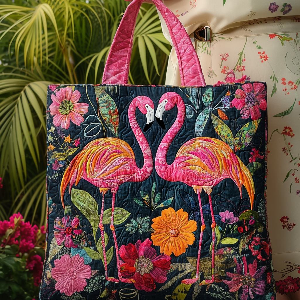 Flamingo Love Garden Quilted Tote Bag Best Everyday Tote Bag Great Mother's Day Gift Ideas