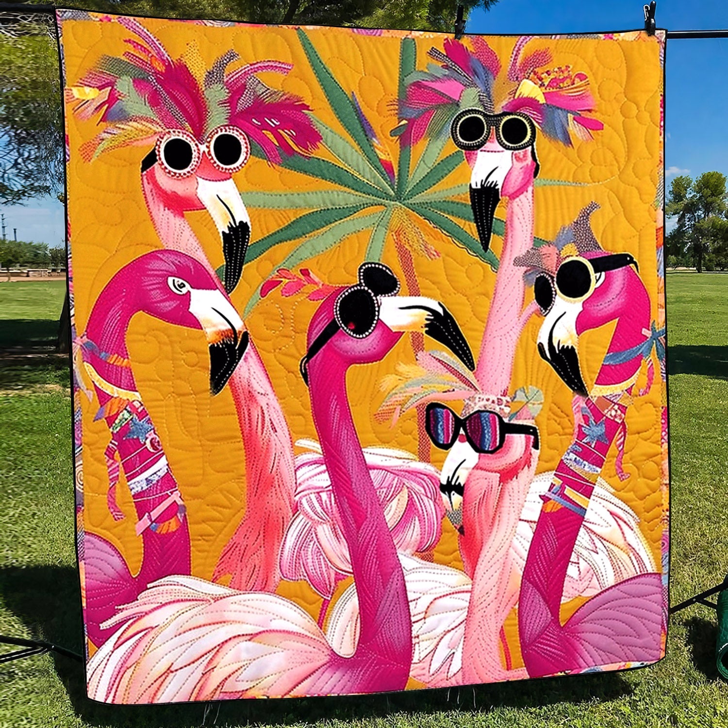 Flamingo Meadow Quilted Blanket Bed Decor Flamingo Mothers Day Gifts