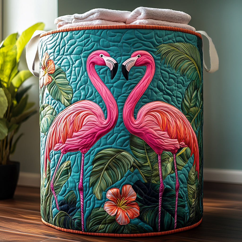 Flamingo Oasis Quilted Laundry Basket Foldable Laundry Hamper Best Gift For Women