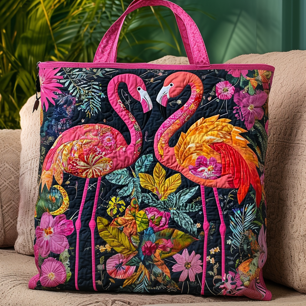 Flamingo Paradise Blooms Quilted Tote Bag Best Handbag For Everyday Use Mother's Day Delivery Gifts