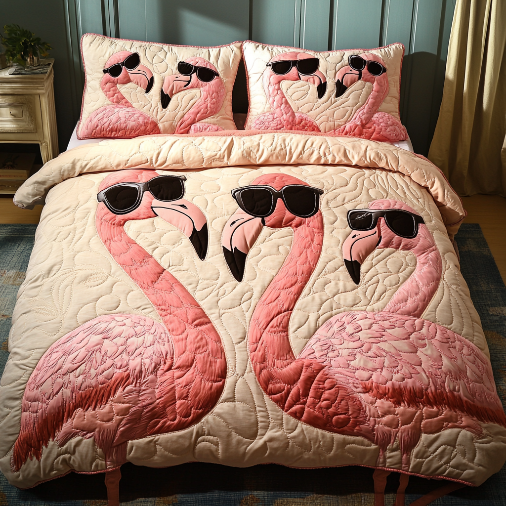 Flamingo Paradise Quilted Bedding Set Best Bedding Sets Gifts With Flamingos On Them