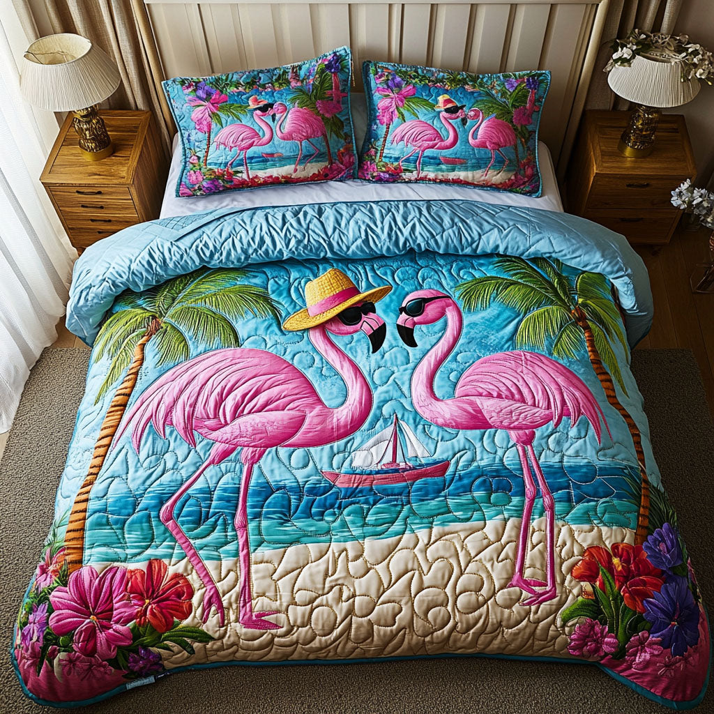 Flamingo Paradise Quilted Bedding Set Best Bedsheets Flamingo Gifts For Ladies