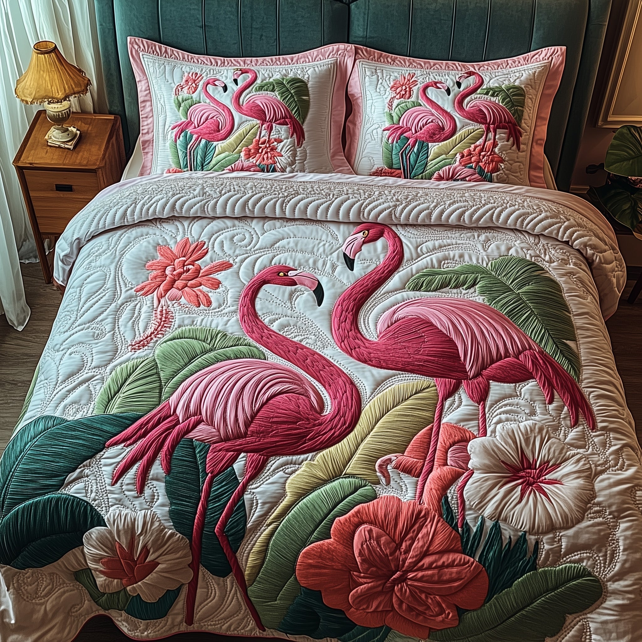 Flamingo Quilted Bedding Set King Comforter Sets Gifts For Flamingo Lovers