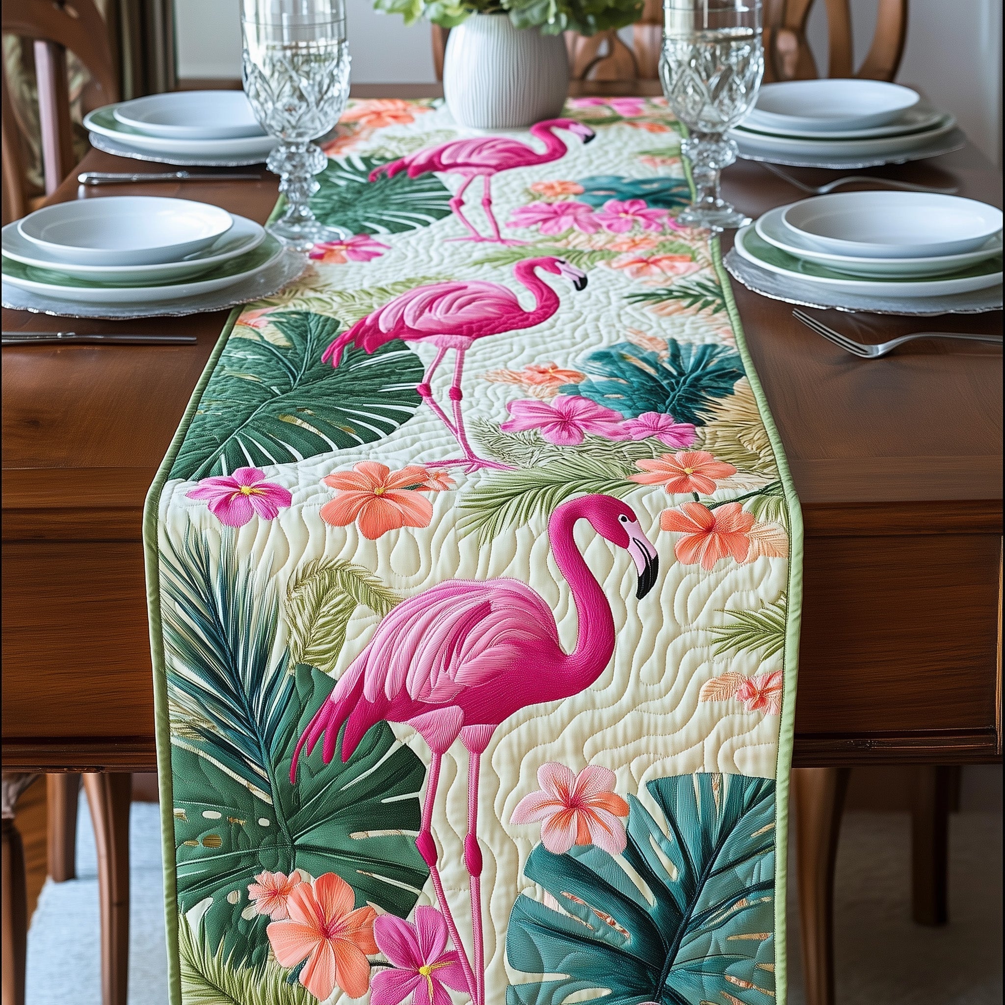 Flamingo Quilted Table Runner Dining Decor Cute Flamingo Stuff