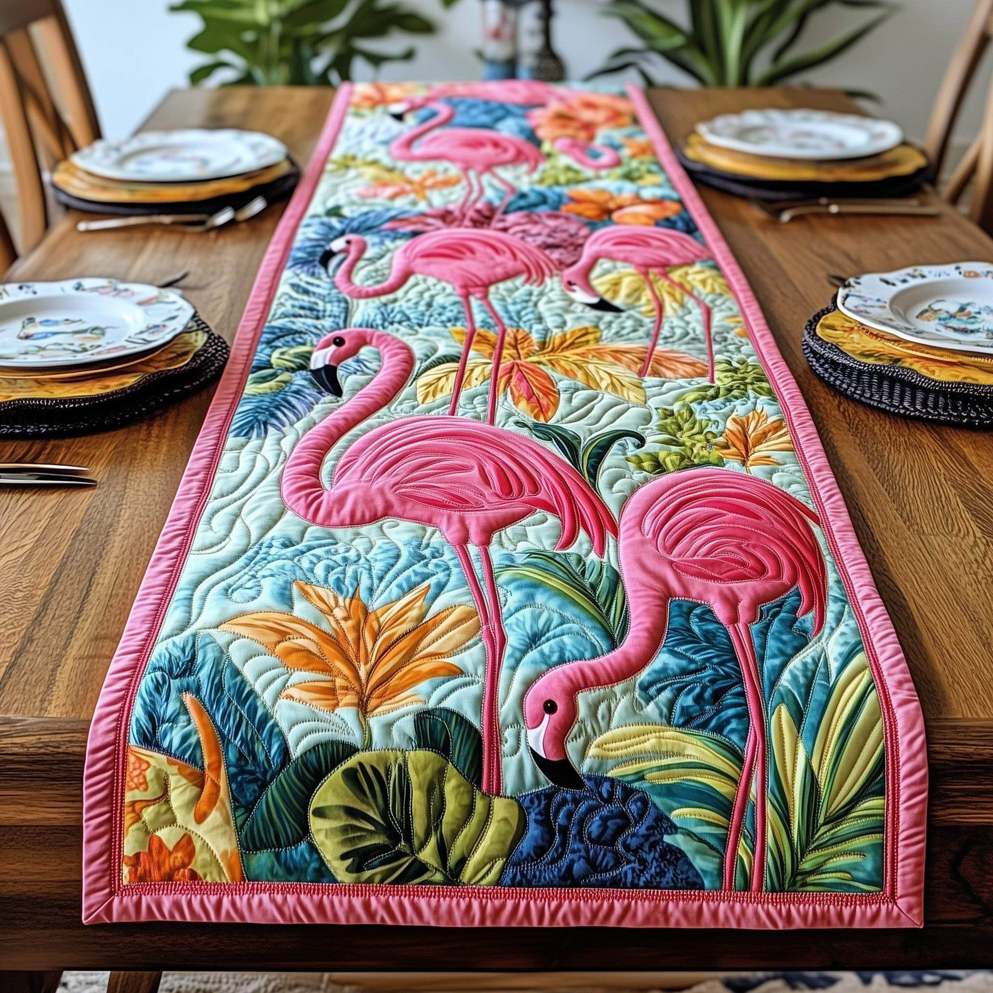 Flamingo Quilted Table Runner Dining Room Table Decor Ideas Flamingo Inspired Gifts