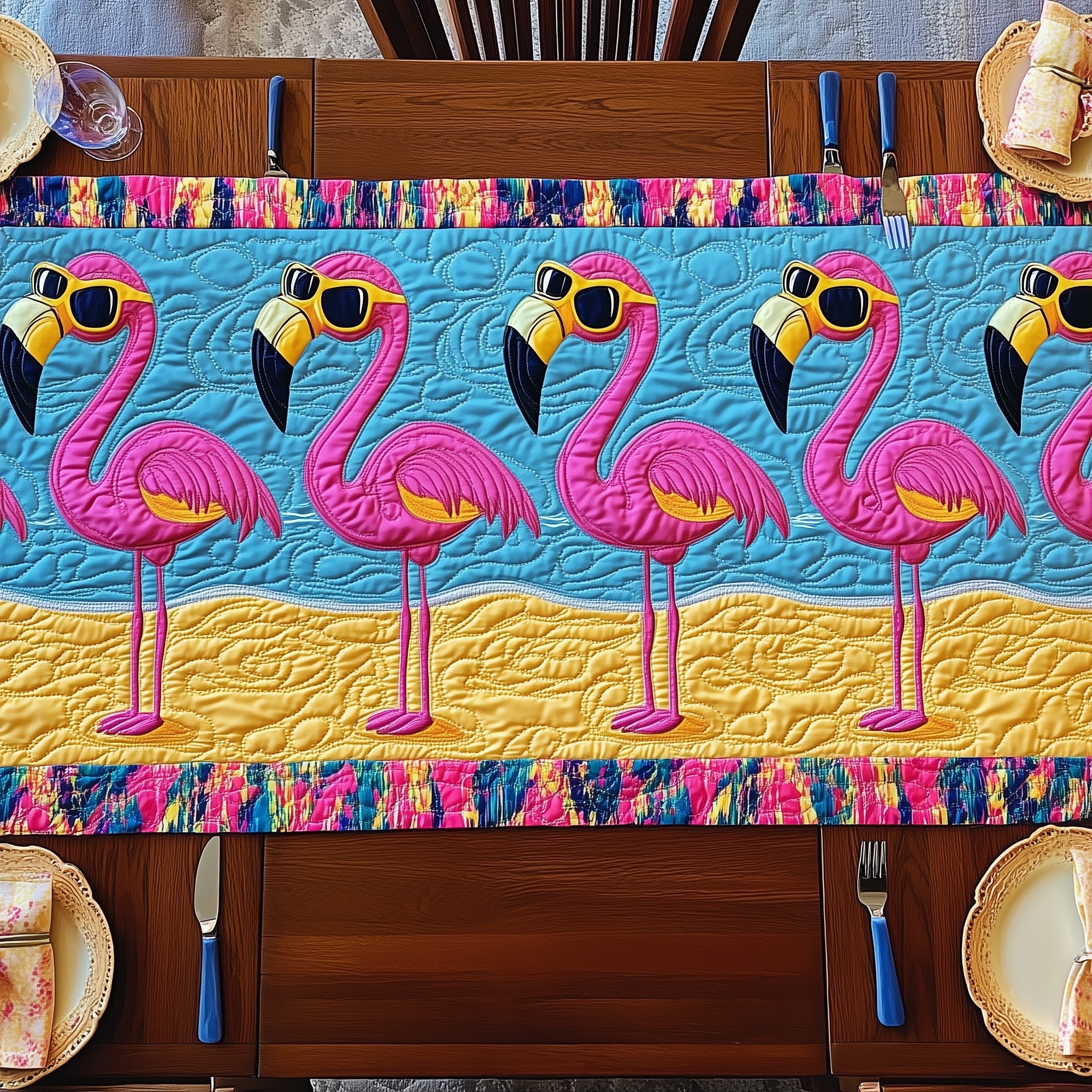 Flamingo Quilted Table Runner Hawaii Table Runner Flamingo Themed Presents