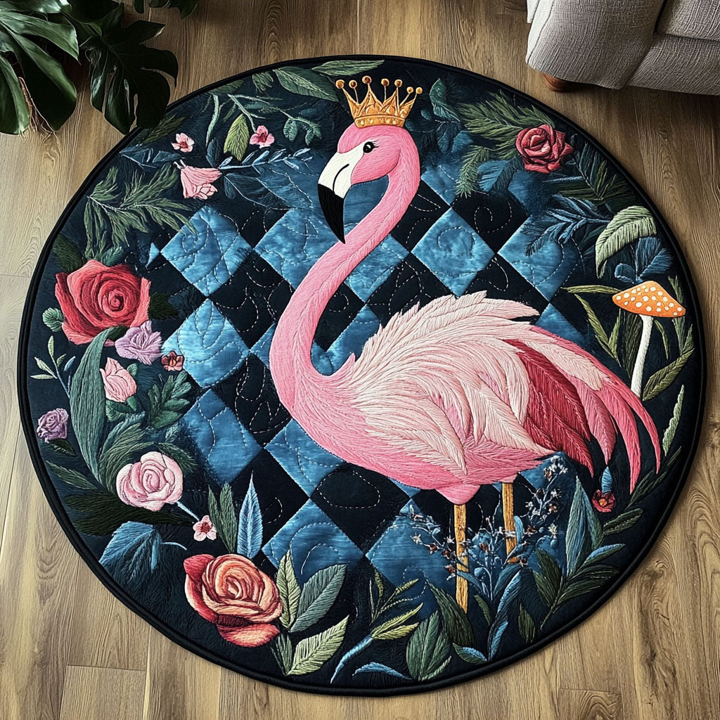 Flamingo Royalty Quilted Round Mat Circle Floor Mat Gifts With Flamingos On Them